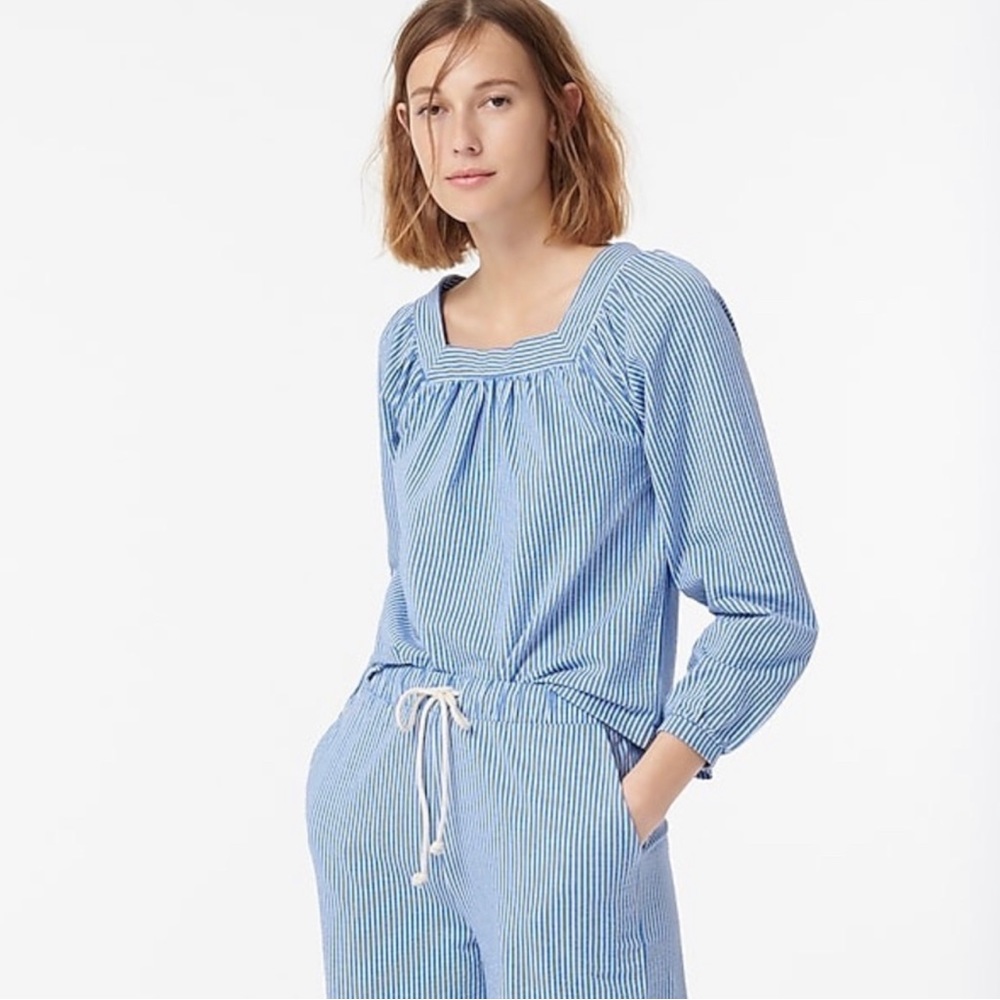 NWT J.Crew Blue & White Seersucker Top Size Small #141